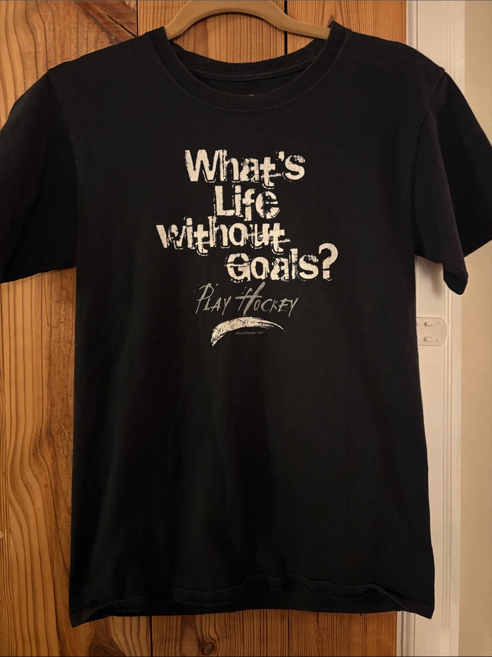 Hanes Black Graphic Tee "What's Life Without Goals? Play Hockey"